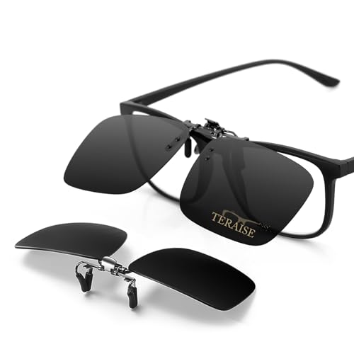 TERAISE Polarisierte Sonnenbrille Clip über Brillen Blendschutz UV400 clip on sonnenbrille für Männer Frauen Fahren (Schwarz-upgrade Flip) von TERAISE