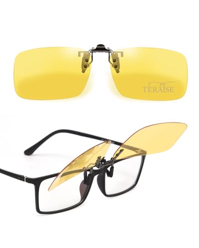 TERAISE Polarisierte Sonnenbrille Clip über Brillen Blendschutz UV400 clip on sonnenbrille für Männer Frauen Fahren (Yellow-upgrade Flip) von TERAISE
