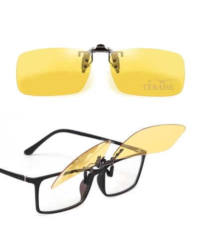 TERAISE Polarisierte Sonnenbrille Clip über Brillen Blendschutz UV400 clip on sonnenbrille für Männer Frauen Fahren(Yellow-upgrade flip) von TERAISE