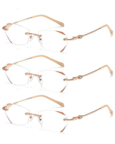 TERAISE Rahmenlose Lesebrille für Frauen mit Blauem Licht Blocking, Mode Diamantschnitt Rimless Brillen(1.0X) von TERAISE