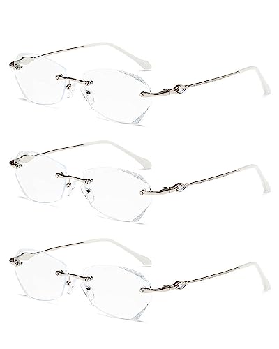 TERAISE Rahmenlose Lesebrille für Frauen mit Blauem Licht Blocking, Mode Diamantschnitt Rimless Brillen(2.5X) von TERAISE