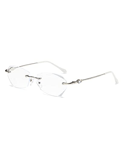 TERAISE Rahmenlose Lesebrille für Frauen mit Blauem Licht Blocking, Mode Diamantschnitt Rimless Brillen (3.0,Sliver) von TERAISE