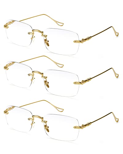 TERAISE Rahmenlose Metall-Lesebrille für Männer/Frauen Blaulichtblockierung – randlose modische bequeme Computer-Brille(3.5X) von TERAISE