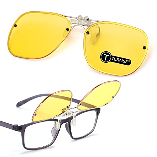 TERAISE Clip-on Nachtsichtbrille Flip up zu tragen über Brillen Frauen und Männer HD Polarized Anti Glare, Nachtfahrt Brille geeignet für Outdoor/Fahren UV400(L) von TERAISE