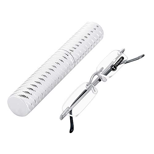 TERAISE Upgrade Lightweight Reading Glasses Frameless Readers clear lens for Men and Women w/Pen Clip Tube Case(2.0x) von TERAISE
