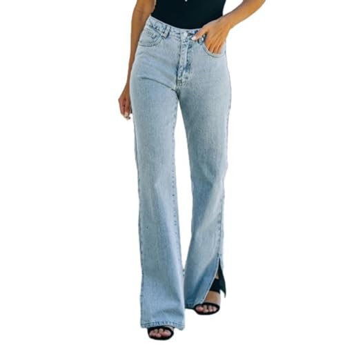 TERAZUNO Baggy Jeans Damen Mittlere Taille Jeans Hosen Weites Bein Schlanke Passform Bootcut-Hose Gerade Jeans Hosen Casual Klassisch Lose Schlagjeans Freizeithose Gewaschen Jeans(Blue 1,S) von TERAZUNO