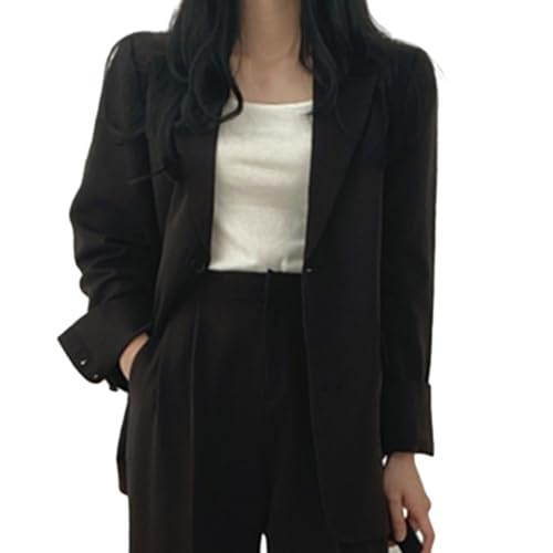 TERAZUNO Blazer Damen Elegant Hosenanzüge Sportlich 2-teilig Anzugjacke Mode Damenanzug Longblazer Freizeitmantel Business Mantel Oberbekleidung Fallendes Revers Elegant Taillierter Business Hosenanzu von TERAZUNO