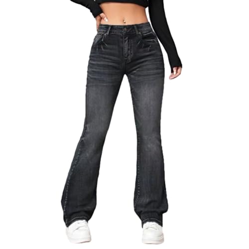 TERAZUNO Damen Jeanshose Mode High Waist Pant Blau Weite Bein Boyfriend Stretch Skinny Jeans Hosen Vintage Lässig Straight Denim Pants Trendige Stretch-Denim-Hose(Black,M) von TERAZUNO