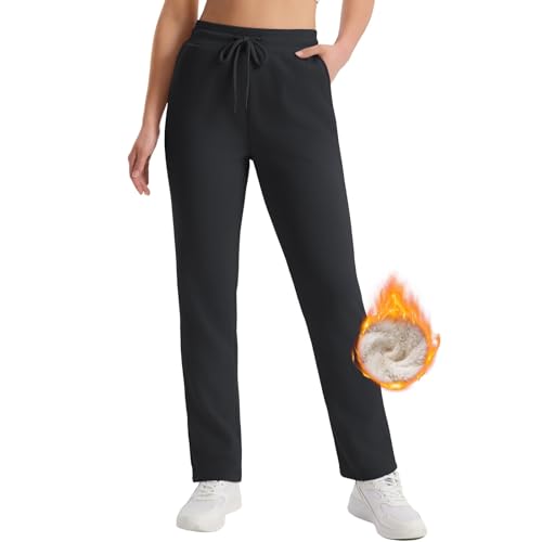 TERAZUNO Damen Jogginghose Winter Plüsch Gefüttert Warme Trainingshose Plüsch Gefüttert Jogger Hose Sweatpants Baggy Lockere Bequeme Vielseitige Winter Geradem Hose mit Tasche(Black2,XXL) von TERAZUNO