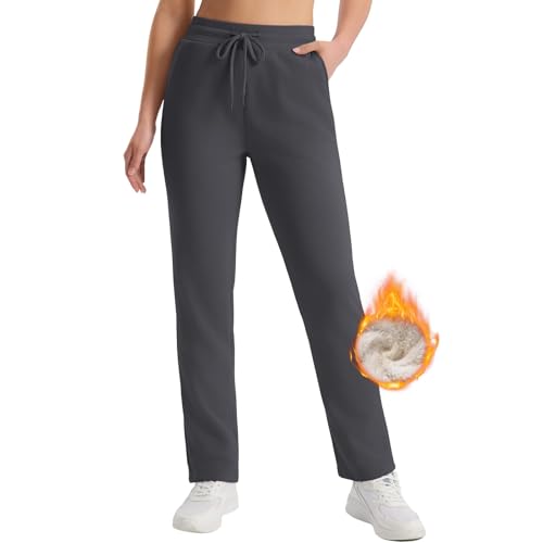 TERAZUNO Damen Jogginghose Winter Plüsch Gefüttert Warme Trainingshose Plüsch Gefüttert Jogger Hose Sweatpants Baggy Lockere Bequeme Vielseitige Winter Geradem Hose mit Tasche(Dark Gray2,XXL) von TERAZUNO