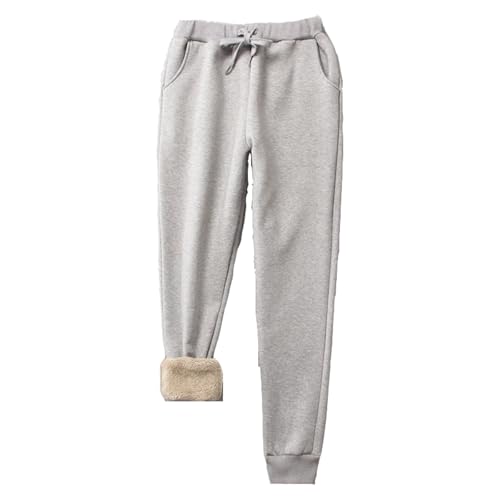 TERAZUNO Damen Jogginghose Winter Plüsch Gefüttert Warme Trainingshose Plüsch Gefüttert Jogger Hose Sweatpants Baggy Lockere Bequeme Vielseitige Winter Geradem Hose mit Tasche(Gray1,L) von TERAZUNO