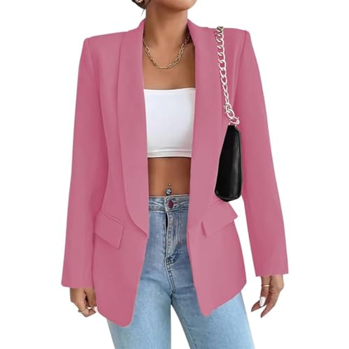 TERAZUNO Damen Langarm Casual Blazer Arbeit Büro Langer Blazer Slim Sakko Schicker Elegant Übergröße Reverskragen Slim Fit Blazer Offen Vorne Solide Geschäft Oversized Blazer(Light pink,XXL) von TERAZUNO