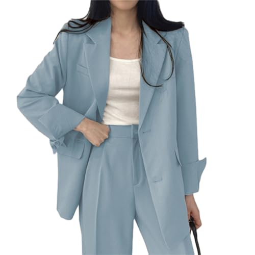 TERAZUNO Damenanzug 2-teilig Business-Hosenanzug-Set Formelle Büro-Outfits für Damen Revers Damenanzug für Die Arbeit Professionell für Das Geschäft Arbeit Bürokleidung Eleganter Hochzeitsanzug(Blue,3 von TERAZUNO