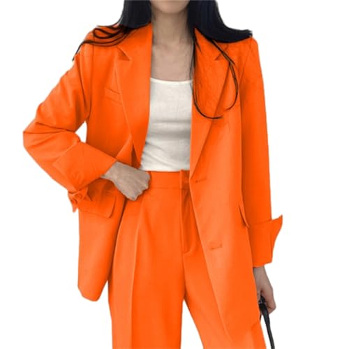 TERAZUNO Damenanzug 2-teilig Business-Hosenanzug-Set Formelle Büro-Outfits für Damen Revers Damenanzug für Die Arbeit Professionell für Das Geschäft Arbeit Bürokleidung Eleganter Hochzeitsanzug(Orange von TERAZUNO