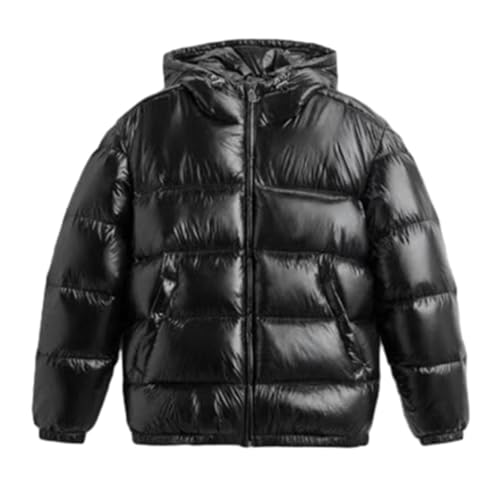 TERAZUNO Daunenjacke Herren Puffer mit Kapuze Jacke Gefüttert Schwarz Einfarbig Steppjacke Übergangsjacke Winter mit Taschen Winterjacke Jacket Winterjacke Herren Einfarbiges Jacke mit Kapuze Männer(B von TERAZUNO