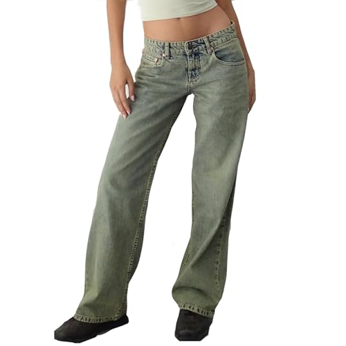 TERAZUNO Niedrige Taille Jeans Bootcut für Damen Jeans mit Glocke Dunkelblaue Jeans Hose mit Taschen Baggy Trend 90er Lose Jeans Klassiker Vintage Harajuku Gewaschene Jeans(Blue5,M) von TERAZUNO