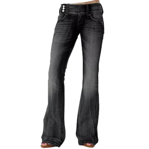 TERAZUNO Schlaghosen Damen Stretch Skinny Jeanshose Hohe Taille Y2K Jeans Wide Leg Denim Hose Retro Flared Jeans Bootcut Hüftjeans Lange Pant Vintage Streetwear(Black,XS) von TERAZUNO