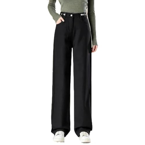 TERAZUNO Thermojeans Damen Fleece Gefütterte Jeans Winter Warme Denim Baggy Jeans Hohe Taille Klassisch Winterhose Plüsch Gefütterte Winterjeans Jeans Winter Breite Beine Jeans(Black,M) von TERAZUNO
