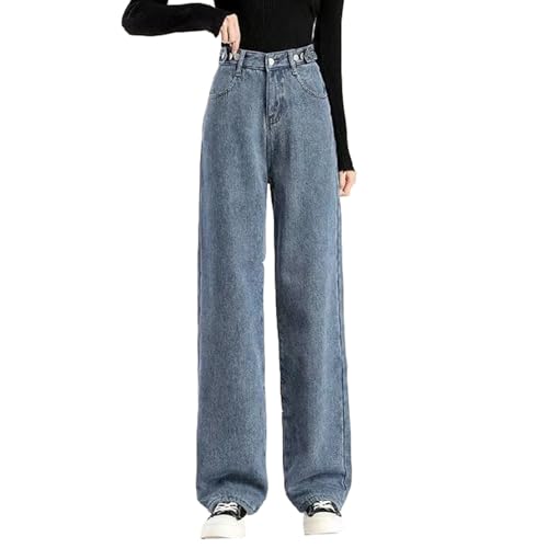 TERAZUNO Thermojeans Damen Fleece Gefütterte Jeans Winter Warme Denim Baggy Jeans Hohe Taille Klassisch Winterhose Plüsch Gefütterte Winterjeans Jeans Winter Breite Beine Jeans(Blue2,XL) von TERAZUNO