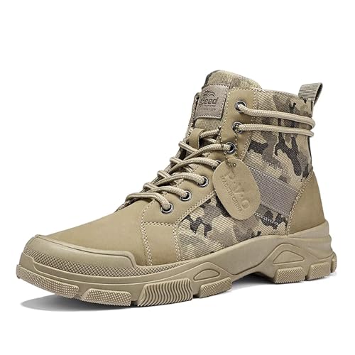 TERBOFIN Herren Leichte Canvas Stiefel Taktische Militär Stiefel Armee Stiefel Outdoor Mode Freizeit Stiefel Motorrad Kampfstiefel, Khaki, 42.5 EU von TERBOFIN