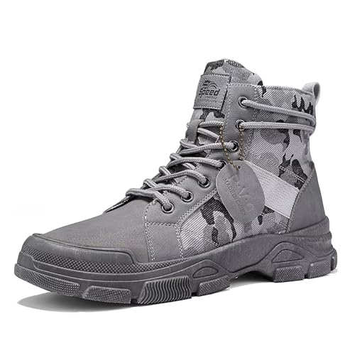TERBOFIN Taktische Militärstiefel für Herren, bequem, Kampfstiefel, leicht, Camouflage, mittelhoch, Segeltuchstiefel mit weicher Laufsohle für Freizeit, Arbeit, Spazierengehen, Hellgrau, 41.5 EU von TERBOFIN