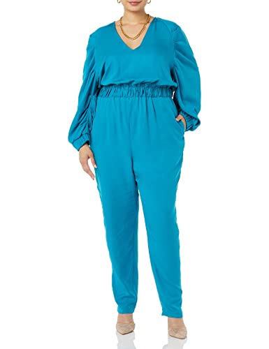 TEREA Jumpsuit für Damen, Brooklyn Plissiert Power-Schultern, Emaille-Blau, Größe 4XL Große Größen von TEREA