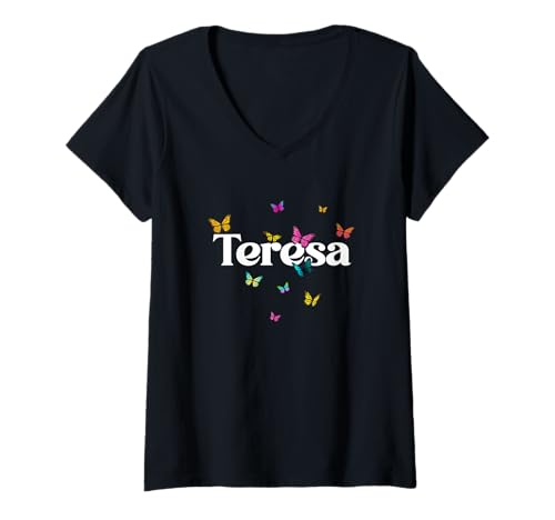 Damen Teresa - Schöner Mädchen Name mit bunten Schmetterlingen T-Shirt mit V-Ausschnitt Damen Teresa - Schöner Mädchen Name mit bunten Schmetterlingen T-Shirt mit V-Ausschnitt von TERESA Tochter Enkel Geburtstag Geschenkideen