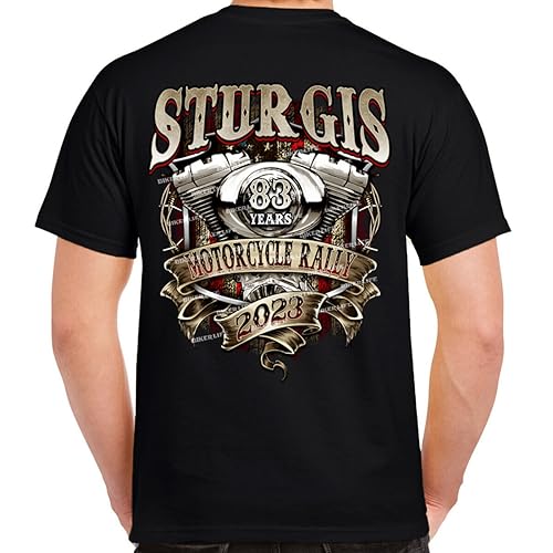 2023 Sturgis Motorcycle Rally Rustic Ribboned Engine T-Shirt Black XXL von TERETdetv
