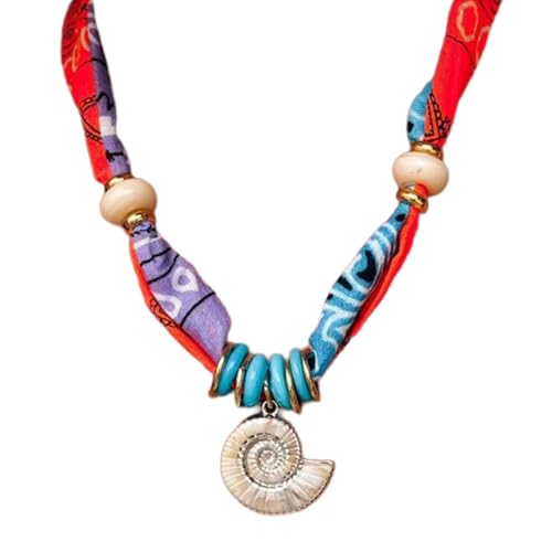 Artistic Sea Fabric Beaded Shell Pendant Necklace Lightweight Adjustable Extension Chain For Versatile Styling Textured Beaded Shell Statement Necklace von TERNCOEW