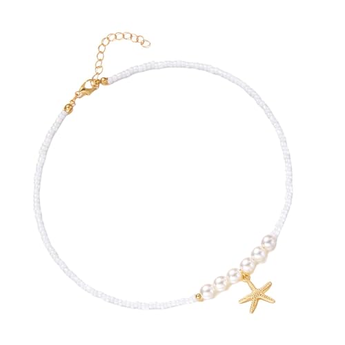 TERNCOEW Elegante, verstellbare Perlen-Halskette mit Seestern-Anhänger, stilvoller Schmuck für lässige Ausflüge und Geschenke, Muschelschmuck, Einheitsgröße, Wie beschrieben, Wie beschrieben von TERNCOEW
