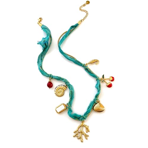 TERNCOEW Verstellbare Strand-Halskette, mehrlagiges Stoff-Design, Muschel-Frucht-Anhänger, Halskette für lässiges Styling, stapelbare Muschelfrucht-Halskette von TERNCOEW