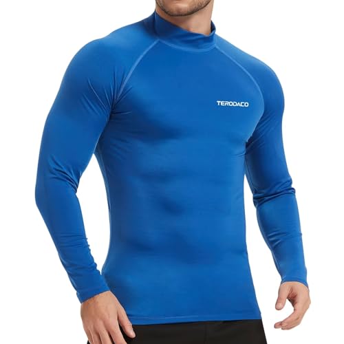 TERODACO Schwimmshirt Herren Langarm Schnelltrocknend Weich UV Shirt Herren Surfen Angeln Rashguard Kompressionsshirt,Atmungsaktiv Dehnbar Leichtgewichtig Blau 226 L von TERODACO