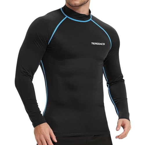 TERODACO Schwimmshirt Herren Langarm Schnelltrocknend Weich UV Shirt Herren Surfen Angeln Rashguard Kompressionsshirt,Atmungsaktiv Dehnbar Leichtgewichtig Schwarz Blau 226 XL von TERODACO