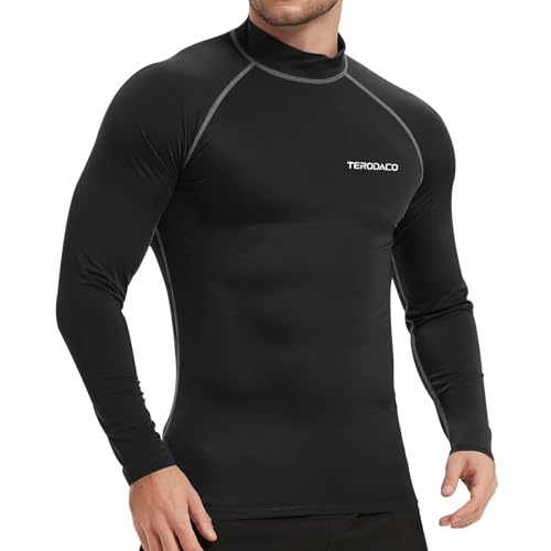 TERODACO Schwimmshirt Herren Langarm Schnelltrocknend Weich UV Shirt Herren Surfen Angeln Rashguard Kompressionsshirt,Atmungsaktiv Dehnbar Leichtgewichtig Schwarz Grau 226 S von TERODACO