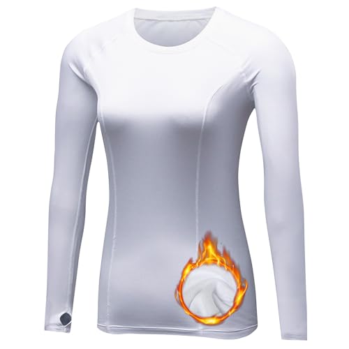 TERODACO Thermounterwäsche Damen Extra Warm Daumenlöcher Thermo Skiunterwäsche Damen Oberteile Innenfleece Weich Frauen Ski Unterwäsche Gym Sport Wandern Funktionsunterwäsche 5021 Weiß XXL von TERODACO