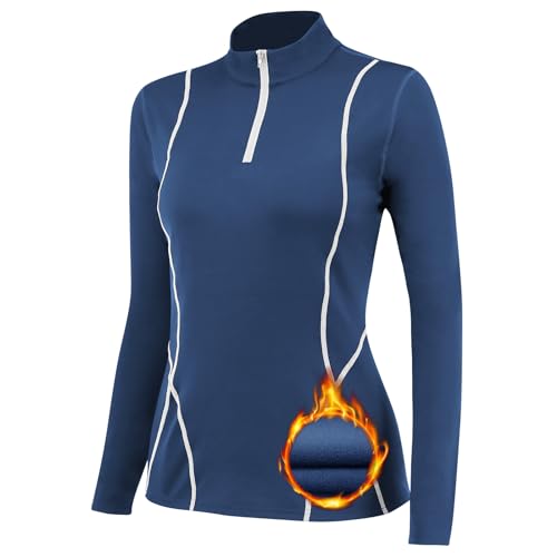 TERODACO Thermounterwäsche Damen Extra Warm Half Zip Thermo Skiunterwäsche Damen Oberteile Innenfleece Schnelltrocknend Funktionsunterwäsche Frauen Gym Sport Ski Unterwäsche 02513 Blau L von TERODACO