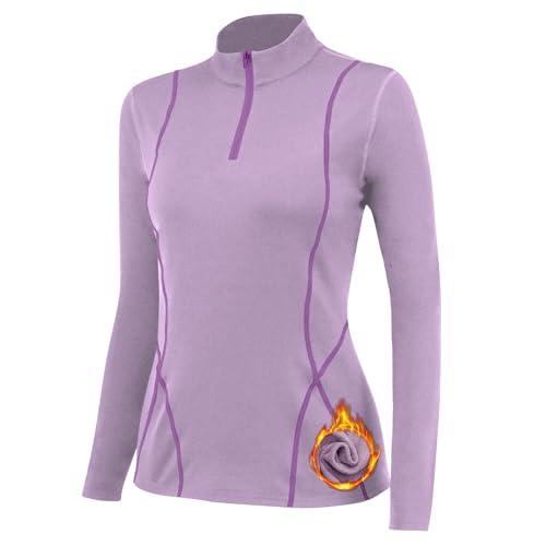 TERODACO Thermounterwäsche Damen Extra Warm Half Zip Thermo Skiunterwäsche Damen Oberteile Innenfleece Schnelltrocknend Funktionsunterwäsche Frauen Gym Sport Ski Unterwäsche 02513 Rosa M von TERODACO