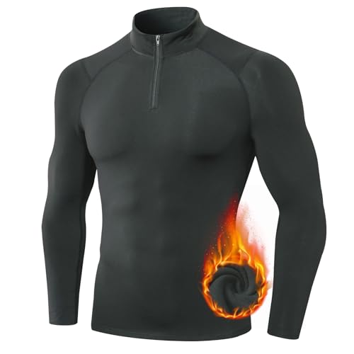TERODACO Thermounterwäsche Herren Oberteil 1/4 Zip Atmungsaktiv Skiunterwäsche Herren Langarm Weich Innenfleece Funktionsunterwäsche Männer Sport Gym Fitness Thermo Unterwäsche 11517 Dunkelgrau S von TERODACO