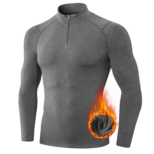 TERODACO Thermounterwäsche Herren Oberteil 1/4 Zip Atmungsaktiv Skiunterwäsche Herren Langarm Weich Innenfleece Funktionsunterwäsche Männer Sport Gym Fitness Thermo Unterwäsche 11517 Grau Meliert M von TERODACO