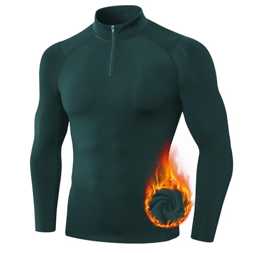 TERODACO Thermounterwäsche Herren Oberteil 1/4 Zip Atmungsaktiv Skiunterwäsche Herren Langarm Weich Innenfleece Funktionsunterwäsche Männer Sport Gym Fitness Thermo Unterwäsche 11517 Grün L von TERODACO