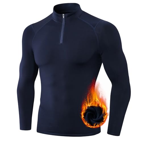TERODACO Thermounterwäsche Herren Oberteil 1/4 Zip Atmungsaktiv Skiunterwäsche Herren Langarm Weich Innenfleece Funktionsunterwäsche Männer Sport Gym Fitness Thermo Unterwäsche 11517 Marineblau S von TERODACO