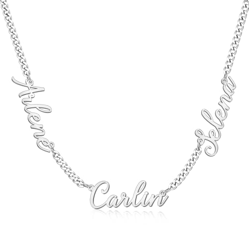 TERRALIX Personalisierte Namenskette mit Curb Chain – Edelstahl Silber – Handgefertigte Familienkette als Geschenk für Mama, Ehefrau & Kind (Muttertag, Geburtstag (3 Names) von TERRALIX