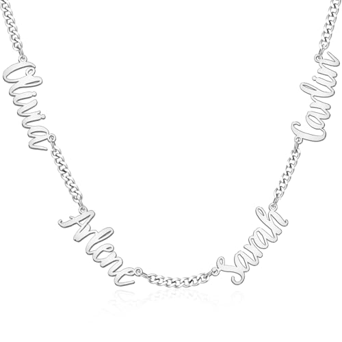 TERRALIX Personalisierte Namenskette mit Curb Chain – Edelstahl Silber – Handgefertigte Familienkette als Geschenk für Mama, Ehefrau & Kind (Muttertag, Geburtstag (4 Names) von TERRALIX