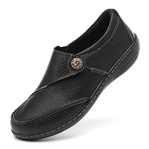 TERRIKAT Klassische lässige Lederhalbschuhe für Damen, niedlich, Moc Toe, Slip-On-Komfort, Wanderschuhe, leichte Arbeitsschuhe, Schwarz, 38.5 EU von TERRIKAT