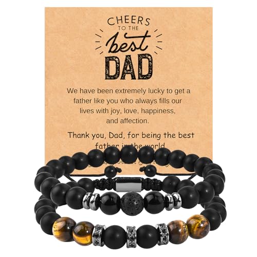 TERRISHE 2Pcs Geschenke für Papa Armband Herren Perlenarmband Herren Verstellbares Armbänder mit Obsidian und Tigeraugeperlen, Weihnachtsgeschenke für Papa Männer von TERRISHE