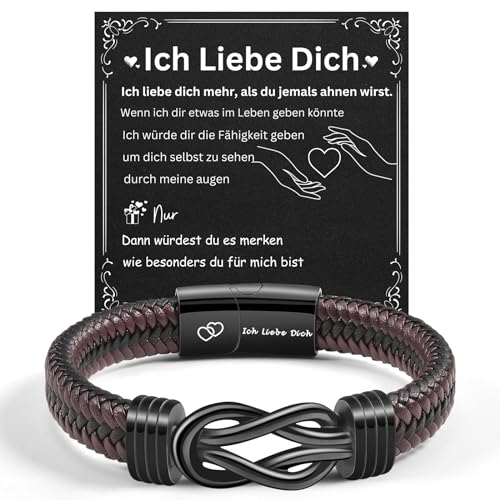 TERRISHE Ich Liebe Dich Geschenke für Männer Lederarmband Herren Geschenk Ehemann Valentinstag Jahrestag Geschenk für Ihn Hochzeitstag Geschenke für Männer Partner Geburtstagsgeschenk für Freund Mann von TERRISHE