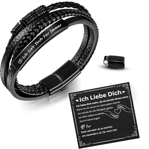 TERRISHE Ich Liebe Dich Valentinstag Armband für Männer Geschenk für Ihn Lederarmband Herren Geschenk Ehemann Jahrestag Geschenk für Ihn Geburtstagsgeschenk Geschenk für Männer, Freund, Mann, Partner von TERRISHE