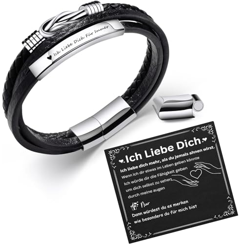 TERRISHE Ich Liebe Dich Geschenke für Männer Lederarmband Herren Geschenk Ehemann Valentinstag Jahrestag Geschenk für Ihn Hochzeitstag Geschenke für Männer Partner Geburtstagsgeschenk für Freund Mann von TERRISHE