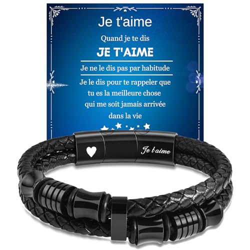 TERRISHE Partner Geschenk für ihn Männer Ehemann Freund, Valentinstag Lederarmband Herren mit Gravur Ich Liebe Dich Jahrestag Hochzeitstag Geschenk für Freund Mann Geburtstagsgeschenk für Männer (fr) von TERRISHE