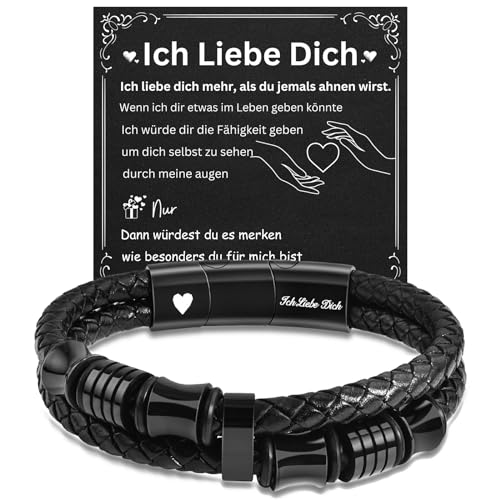 TERRISHE Partner Geschenk für ihn Männer Ehemann Freund, Valentinstag Lederarmband Herren mit Gravur Ich Liebe Dich Jahrestag Hochzeitstag Geschenk für Freund Mann Geburtstagsgeschenk für Männer von TERRISHE